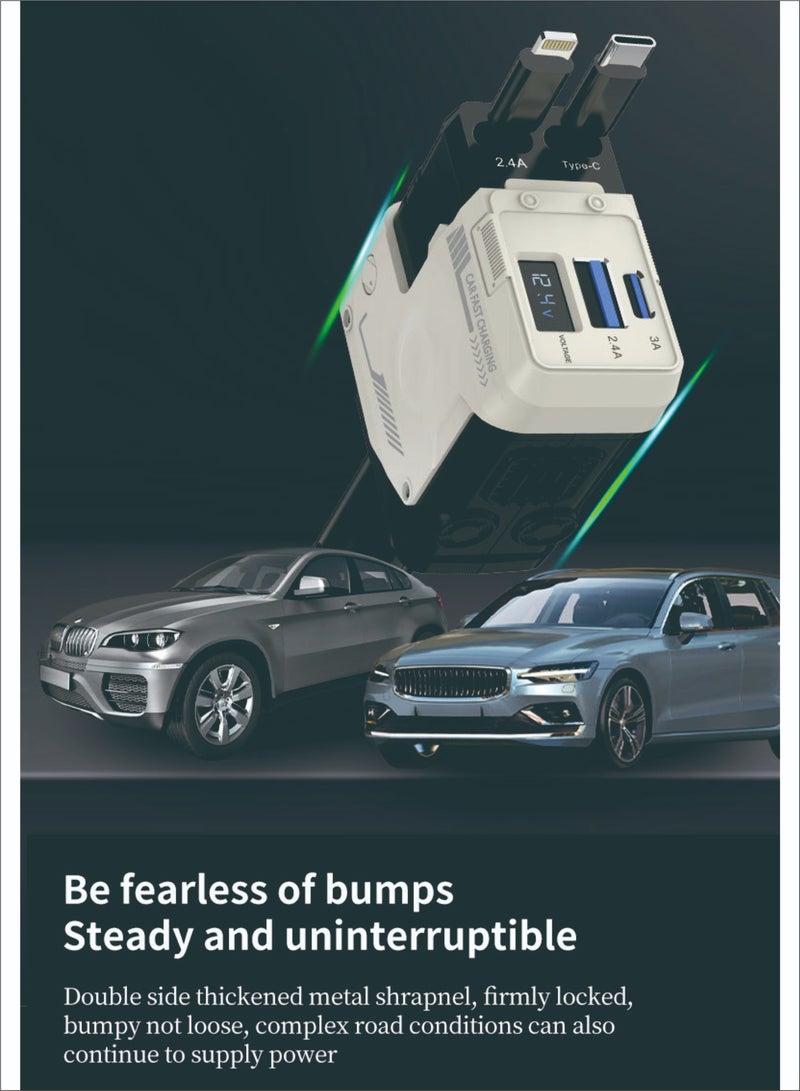 إيزي سو شاحن سيارة سريع 12/24 فولت 120 وات مع كابل شحن قابل للسحب محول طاقة سريع للسيارة PD لهاتف iPhone Type C وبلوتوث USB للسيارة قابس شاحن مع iPhone وSamsung وGalaxy وHuawei وXiaomi - Image 5