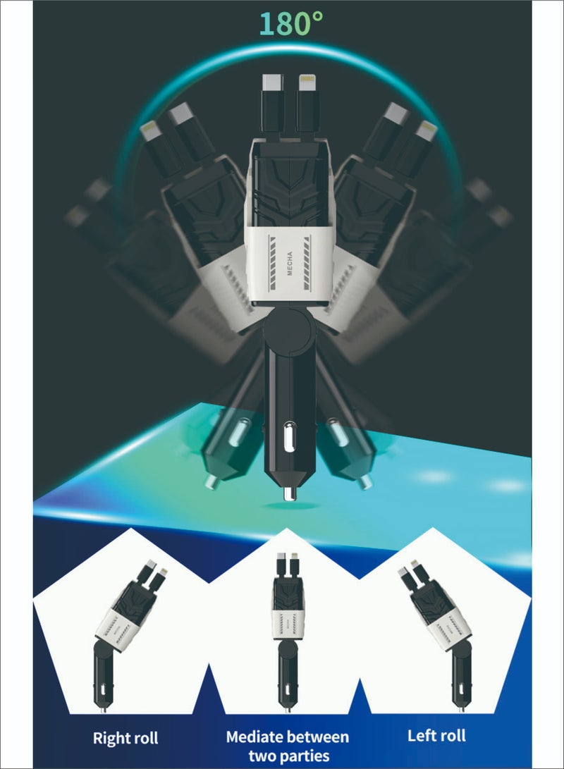 إيزي سو شاحن سيارة سريع 12/24 فولت 120 وات مع كابل شحن قابل للسحب محول طاقة سريع للسيارة PD لهاتف iPhone Type C وبلوتوث USB للسيارة قابس شاحن مع iPhone وSamsung وGalaxy وHuawei وXiaomi - Image 2