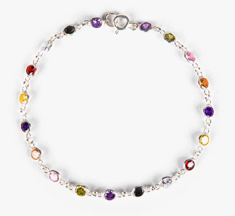 Minza  Minza Women’s Silver Bracelet, Sterling Silver 925 (3.00 g) with Multicolor Crystals, Cable Chain Bracelet, Jewelry for Casual & Special Occasion. for Women | Best Price UAE