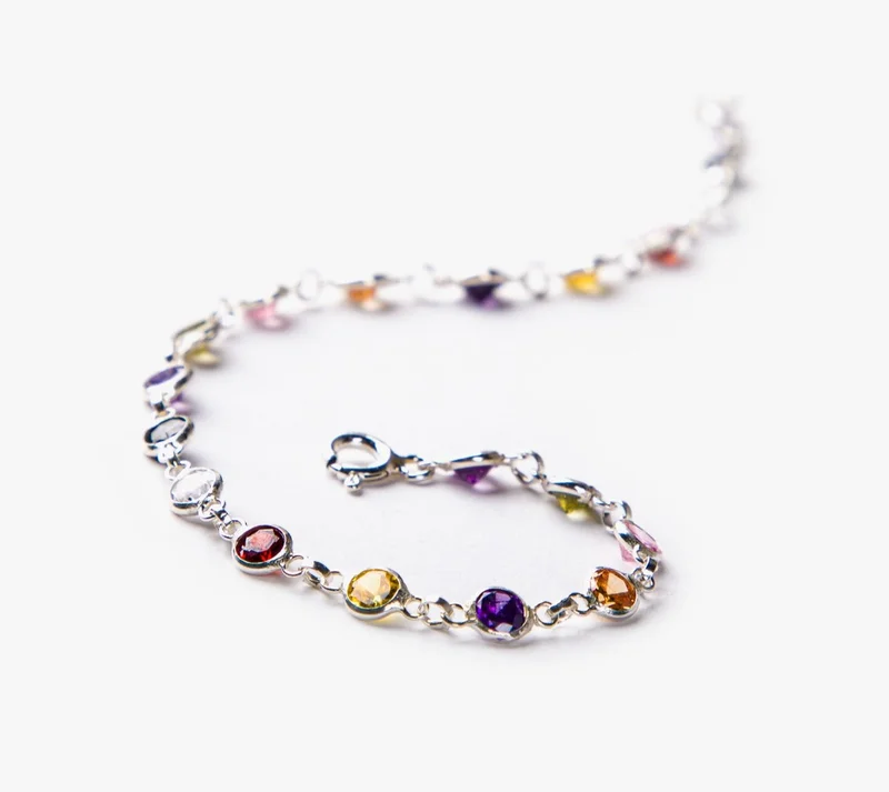 Minza  Minza Women’s Silver Bracelet, Sterling Silver 925 (3.00 g) with Multicolor Crystals, Cable Chain Bracelet, Jewelry for Casual & Special Occasion. for Women | Best Price UAE
