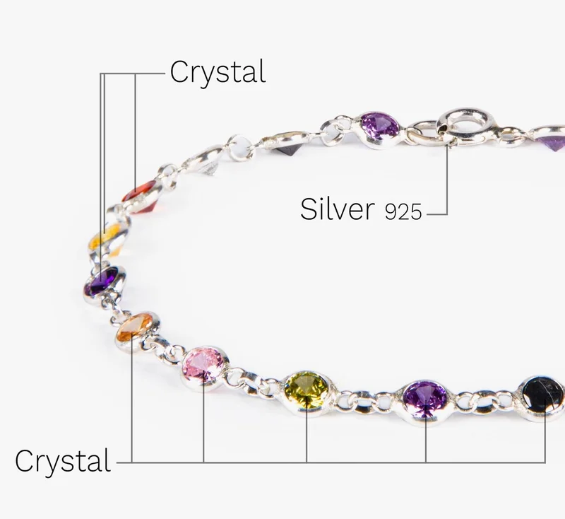 Minza  Minza Women’s Silver Bracelet, Sterling Silver 925 (3.00 g) with Multicolor Crystals, Cable Chain Bracelet, Jewelry for Casual & Special Occasion. for Women | Best Price UAE