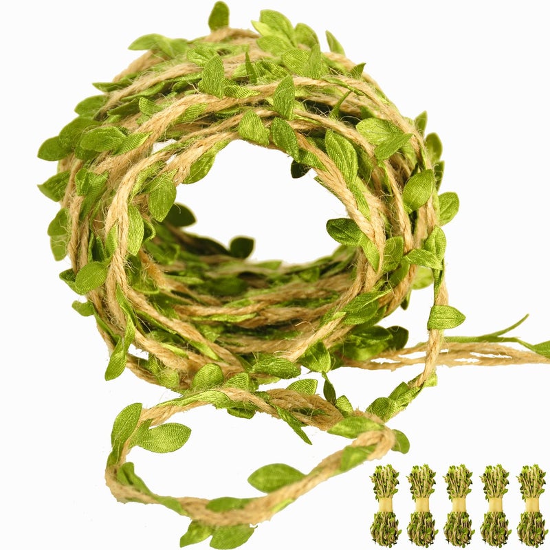 Naidiler 196 Ft Burlap Leaf Ribbon Twine for Crafts for Safari Jungle Fairy Party Woodland Baby Shower Enchanted Forest Decorations Vines Decor