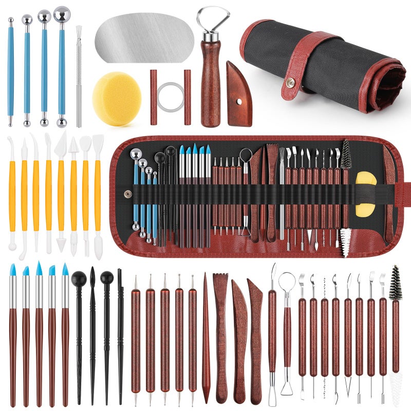 Thyrflen 48PCS Pottery Tools Kit for Sculpting, Clay Carving Tools, Ceramic Tools for Polymer Clay, Modeling, Trimming, Molding, Shaping, Pottery Kiln, Arts Crafts Supplies, Adults, Students, Beginners, Pros - Image 1
