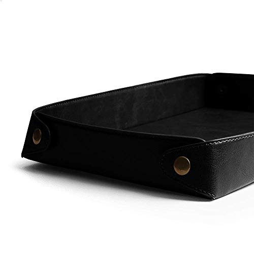 DailyObjects Valet Vegan Leather Tray|Desk Tray Organiser|Organiser for Office, Home, Living Room|Button Opening|Water Resistent - Black, Rectangular - Image 2