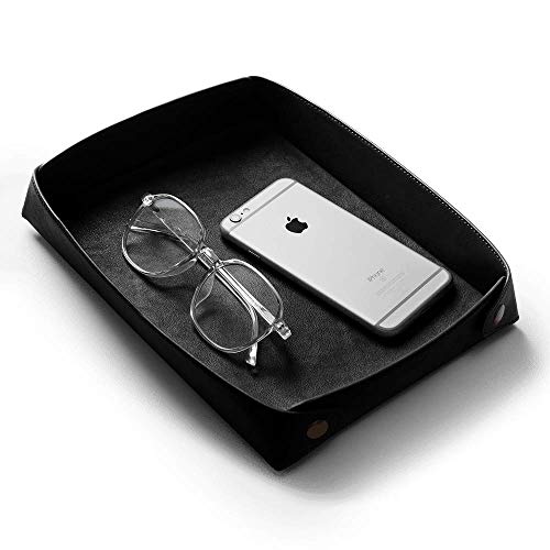 DailyObjects Valet Vegan Leather Tray|Desk Tray Organiser|Organiser for Office, Home, Living Room|Button Opening|Water Resistent - Black, Rectangular - Image 3