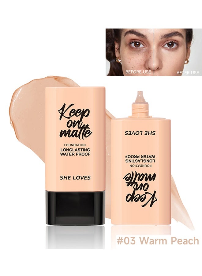 Sheloves Keep On Matte Longlasting Waterproof Makeup Liquid Foundation Feels Lightweight And Comfortable Buildable A Flawless Natural Looking, Concealer Foundation To Cover Redness 30ml (#03 Warm Peach) - Image 1