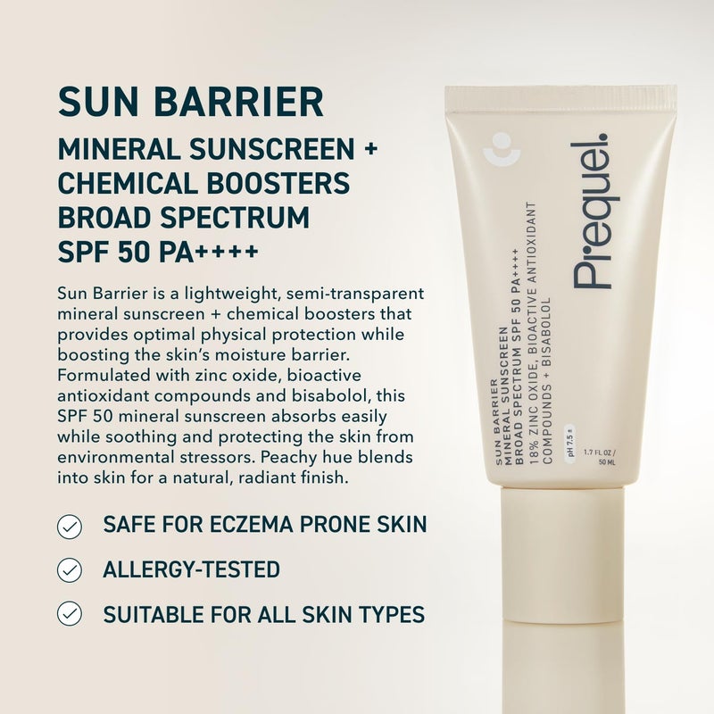 Prequel Skin Sun Barrier Mineral Sunscreen SPF 50. PA++++ Broad Spectrum Zinc Oxide Sunblock with Semi-Transparent Lightweight Texture. Moisturizing UV Defense for Face. Travel Size, 1.7oz - Image 2