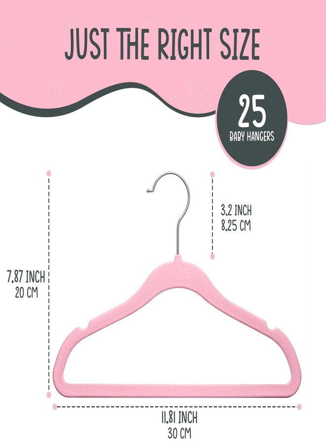 TechZoo 25 Premium Baby Velvet Hangers - 11.8 Inches Non-Slip & Ultra-Slim Baby Hangers for Space-Saving & Children Clothes - 360 Swivel Hook, Strong & Durable Infant & Toddler Clothes Hanger - Pink - Image 2