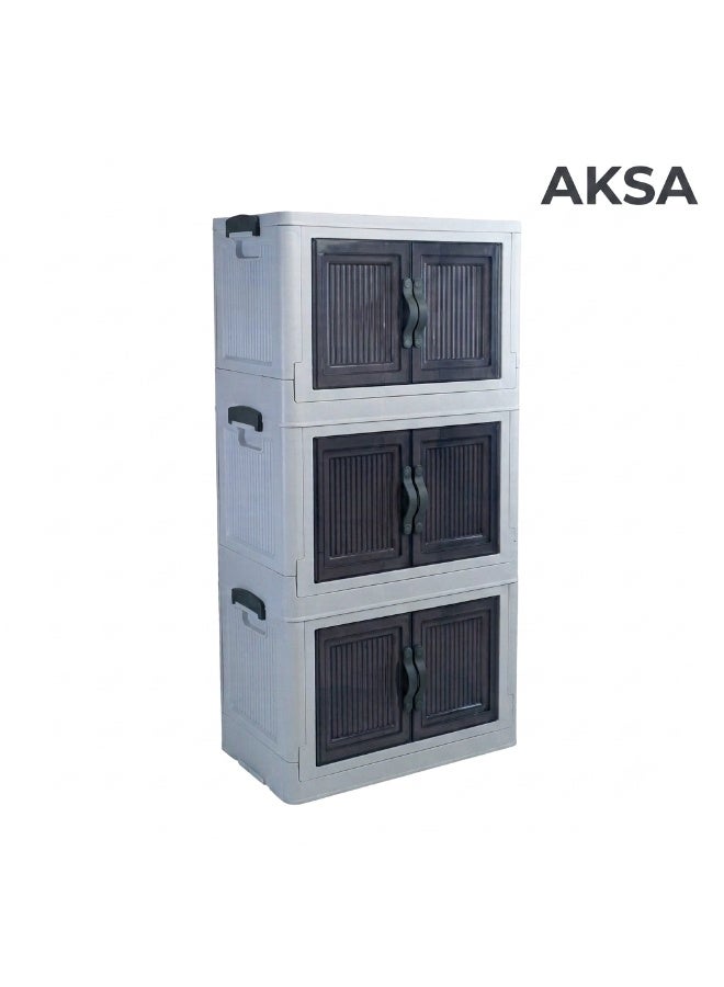 Aksa Cozy 3-Tier Wardrobe LIGHT Grey - Image 2