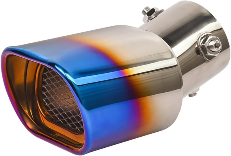 AutoBizarre Stainless Steel Burnt Blue Holographic Blue Square Shaped Pipe Car Exhaust Tail Muffler Tip Car End Pipe Tail Exhaust Show Pipe Universal for All Cars (Square Pipe Curved Bent) - Image 1