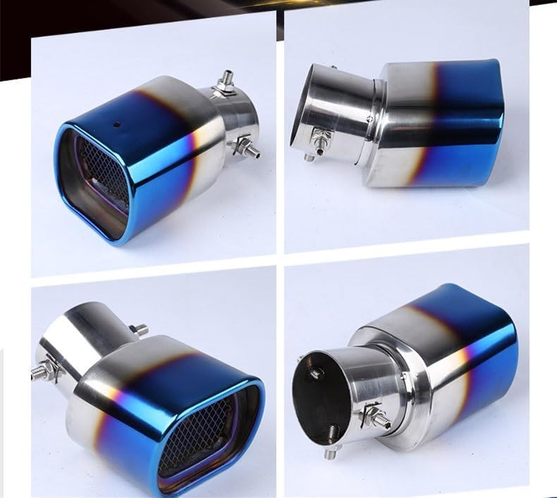 AutoBizarre Stainless Steel Burnt Blue Holographic Blue Square Shaped Pipe Car Exhaust Tail Muffler Tip Car End Pipe Tail Exhaust Show Pipe Universal for All Cars (Square Pipe Curved Bent) - Image 4