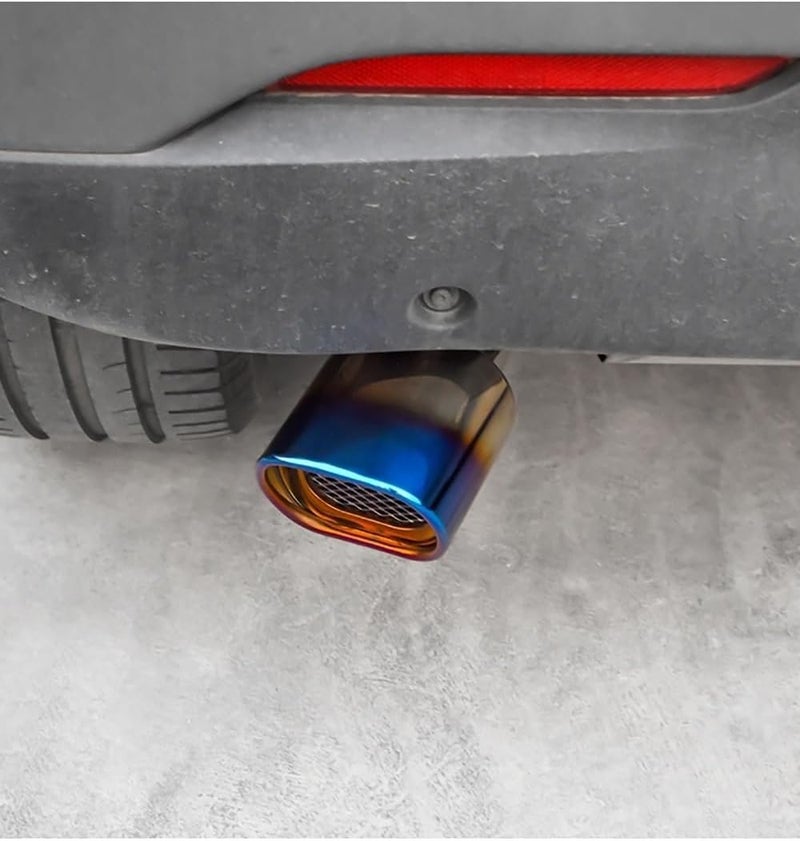 AutoBizarre Stainless Steel Burnt Blue Holographic Blue Square Shaped Pipe Car Exhaust Tail Muffler Tip Car End Pipe Tail Exhaust Show Pipe Universal for All Cars (Square Pipe Curved Bent) - Image 2