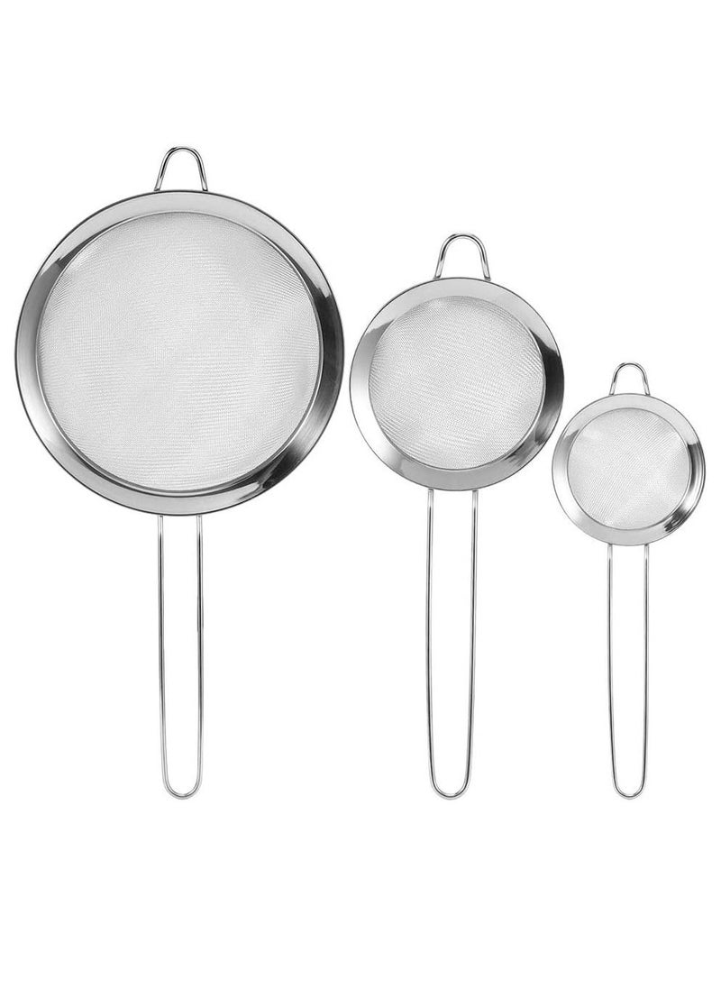 DubaiGallery Tea Strainers Set Fine Mesh Sieve with Long Handle Kitchen Colander Filter No Sharp Edges Small Medium Large Sizes for Tea Coffee Powder  - Image 1