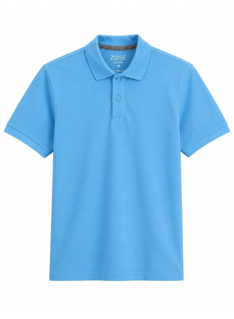 ZOSE Men's Polo T-Shirt, Regular Fit, Sky Blue - Image 3