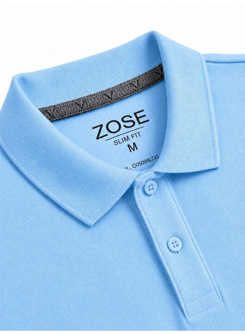 ZOSE Men's Polo T-Shirt, Regular Fit, Sky Blue - Image 4