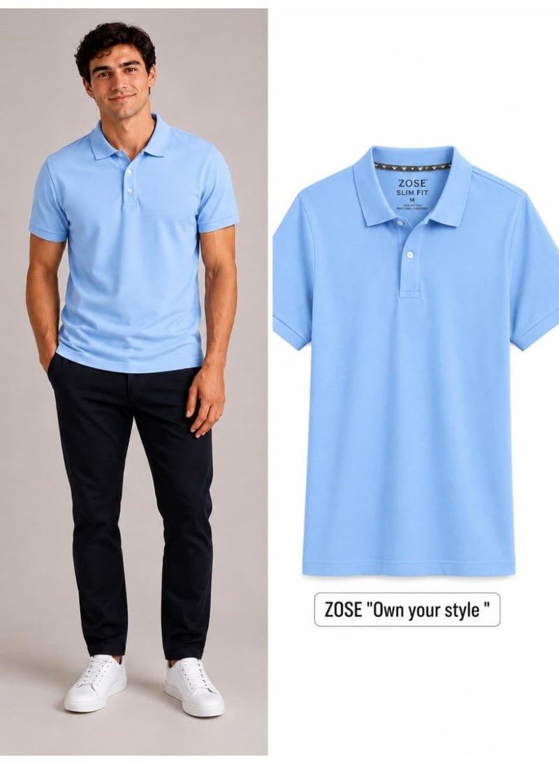 ZOSE Men's Polo T-Shirt, Regular Fit, Sky Blue - Image 1