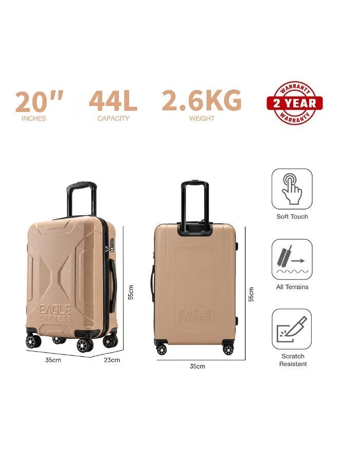 Eagle Express Expedition 20 Inch Cabin Luggage Gold, ABS Hard Shell Carry On Trolley Suitcase with Lightweight Travel Design, 360 Spinner Wheels, Secure Lock System and 2 Year Warranty - Image 3