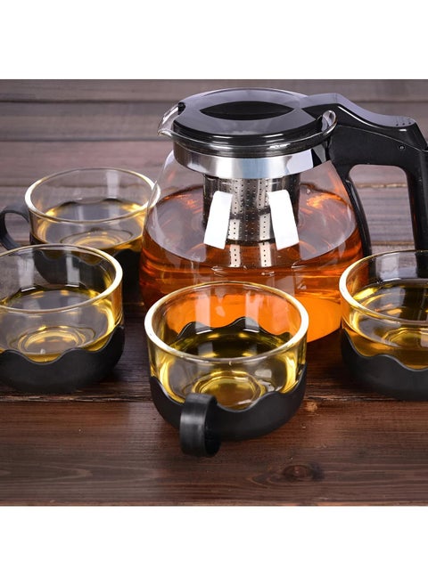 Refreshment Serving Set - Stylish Glass Jug With 4 Matching Cups And Built-In Stainless Steel Filter For Herbal Infusions, Mint, Hibiscus, And Teas For Elegant Beverage Serving