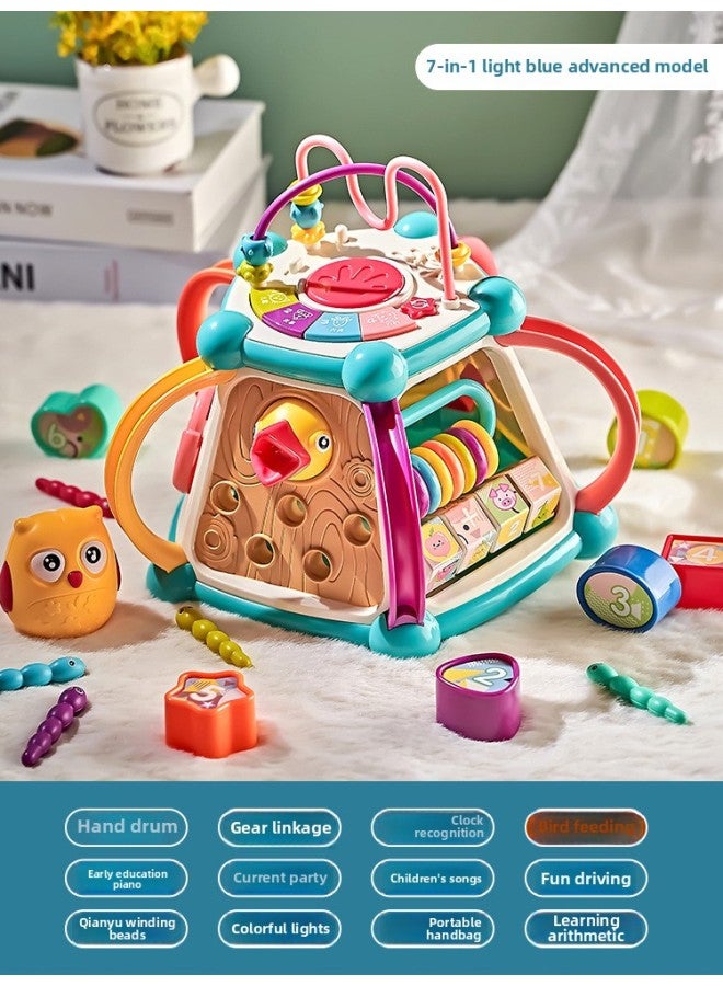 طفل متعدد الوظائف طبلة اليد لعبة لغز التعليم المبكر طفل سبعة سداسية الموسيقى طبل هدية اللون: طبل سبعة جوانب بيت الموسيقى 【نقار الخشب】 241 محتويات التعليم المبكر - Image 1