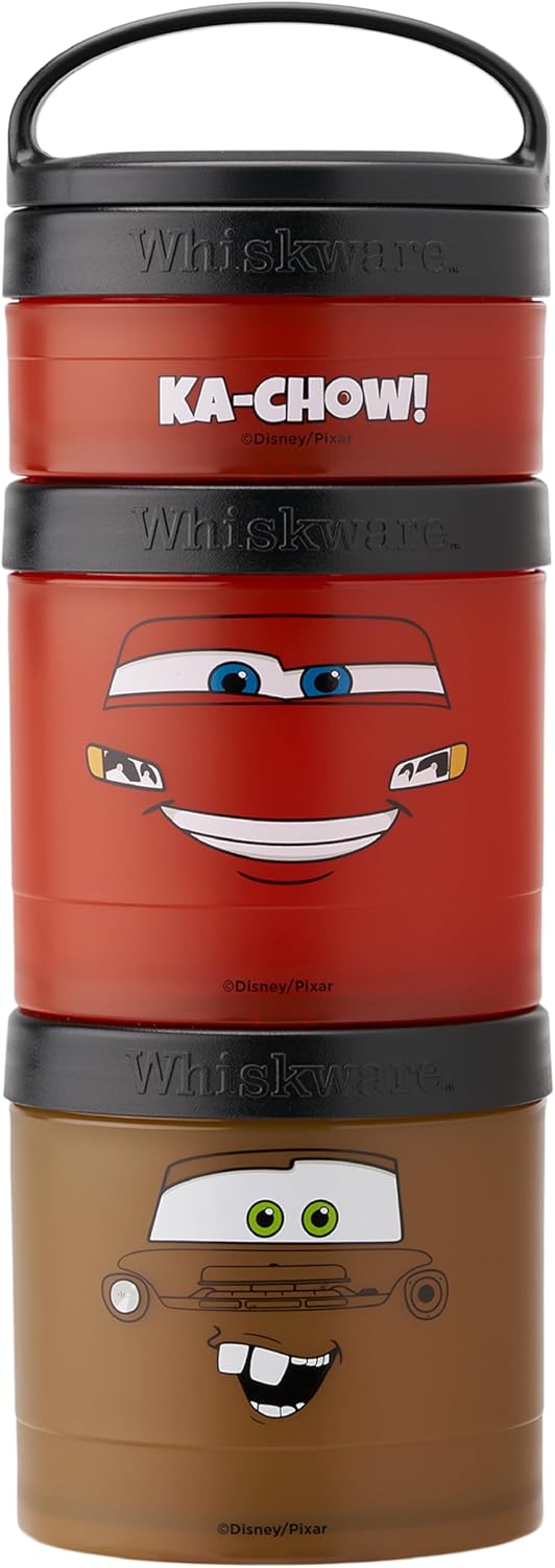 Whiskware Disney Pixar Stackable Snack Containers for Kids and Toddlers 3 Stackable Snack Cups for School and Travel Cars Lightning McQueen and Mater - Image 1