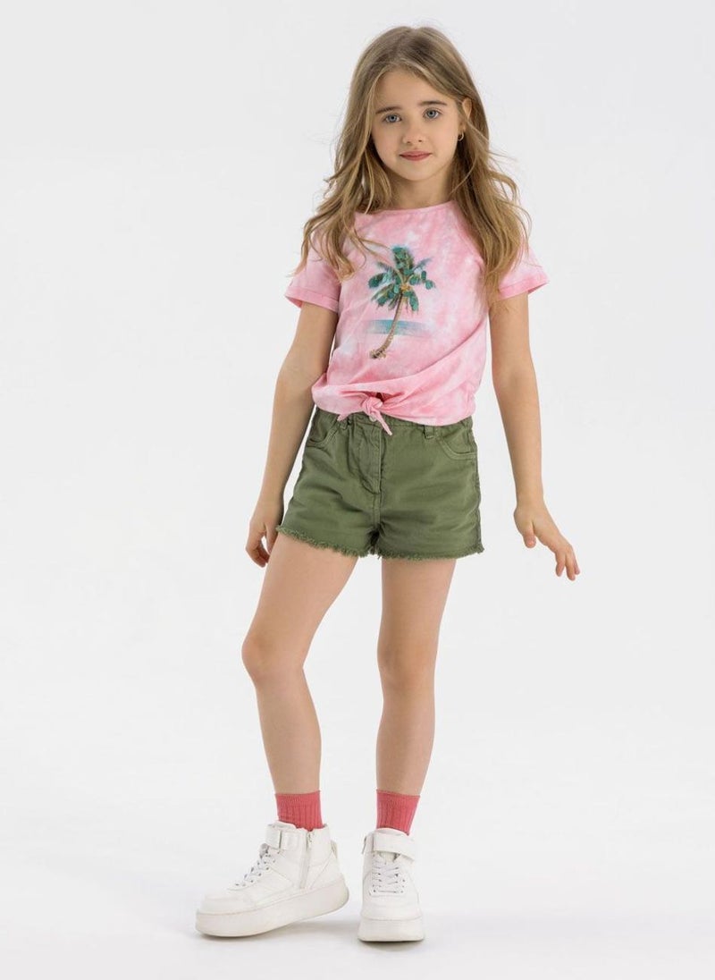 مينوتي شورت بناتي للأطفال بحافة مهترئة وخصر مطاطي مريح - Image 1