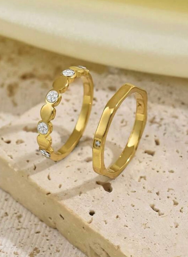 إيكوال خاتم نسائي أنيق مكون من قطعتين من الاستانلس ستيل بمقاس موحد - Image 1