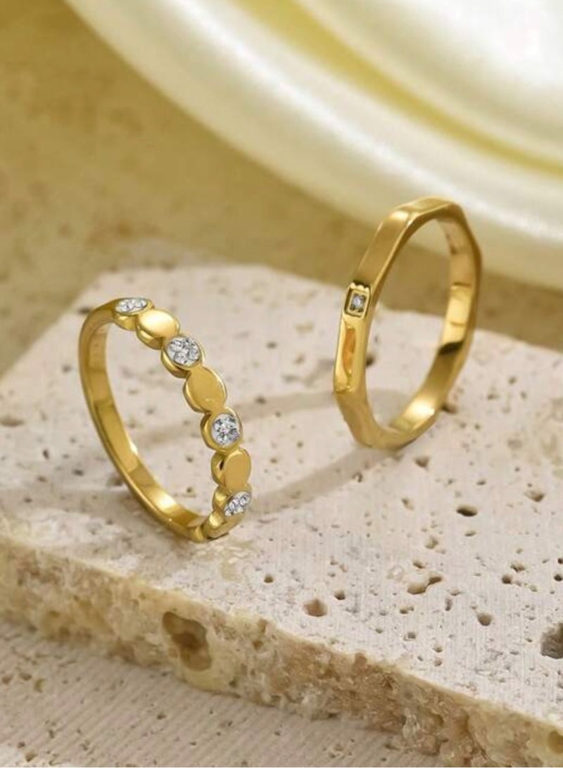 إيكوال خاتم نسائي أنيق مكون من قطعتين من الاستانلس ستيل بمقاس موحد - Image 3