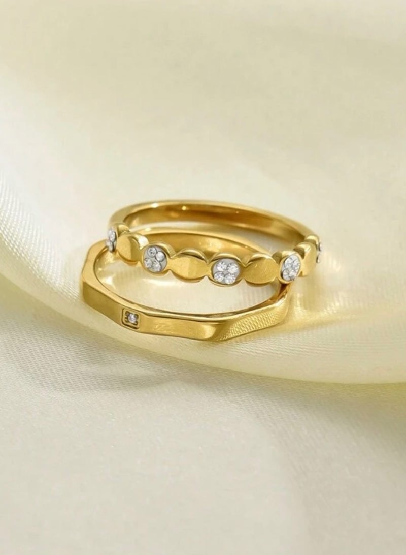 إيكوال خاتم نسائي أنيق مكون من قطعتين من الاستانلس ستيل بمقاس موحد - Image 2