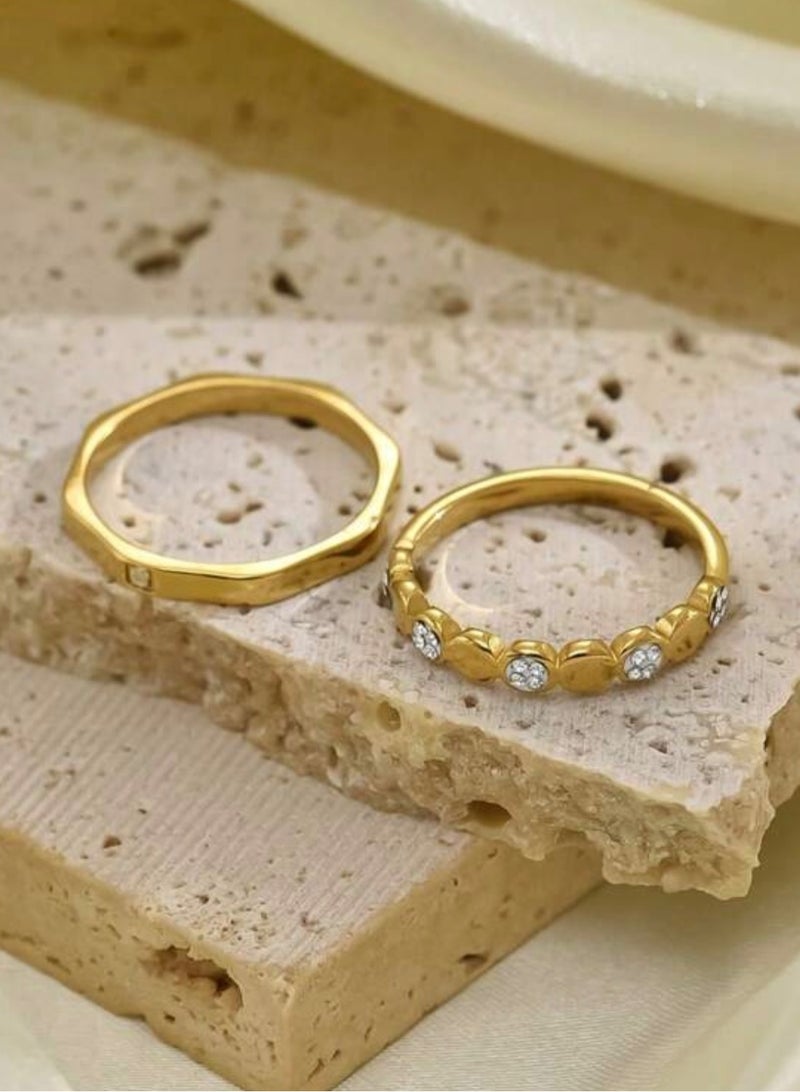 إيكوال خاتم نسائي أنيق مكون من قطعتين من الاستانلس ستيل بمقاس موحد - Image 4