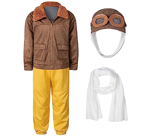 TOGROP Pilot Aviator Costume Kids Coat Pants Hat Scarf Girl Boy Party Cosplay 910 Years Brown - Image 1