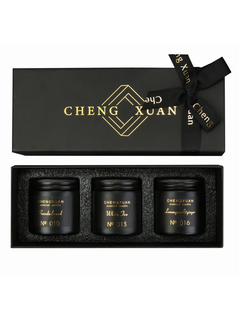 CHENGXUAN 3Pcs Scented Candle Set, Natural Soy Wax Air Freshener Gift Kit for Home Office Décor (Sandalwood + White Tea+ Lemongrass & ginger)  - Image 1