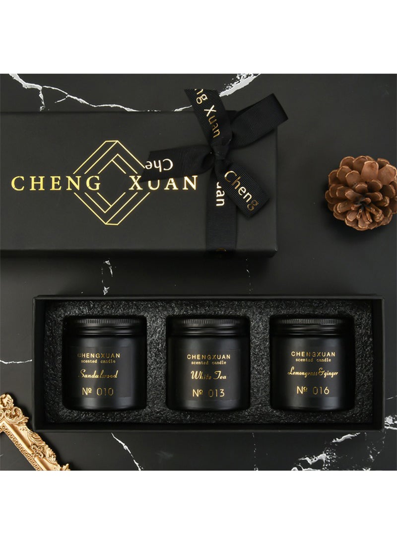 CHENGXUAN 3Pcs Scented Candle Set, Natural Soy Wax Air Freshener Gift Kit for Home Office Décor (Sandalwood + White Tea+ Lemongrass & ginger)  - Image 3