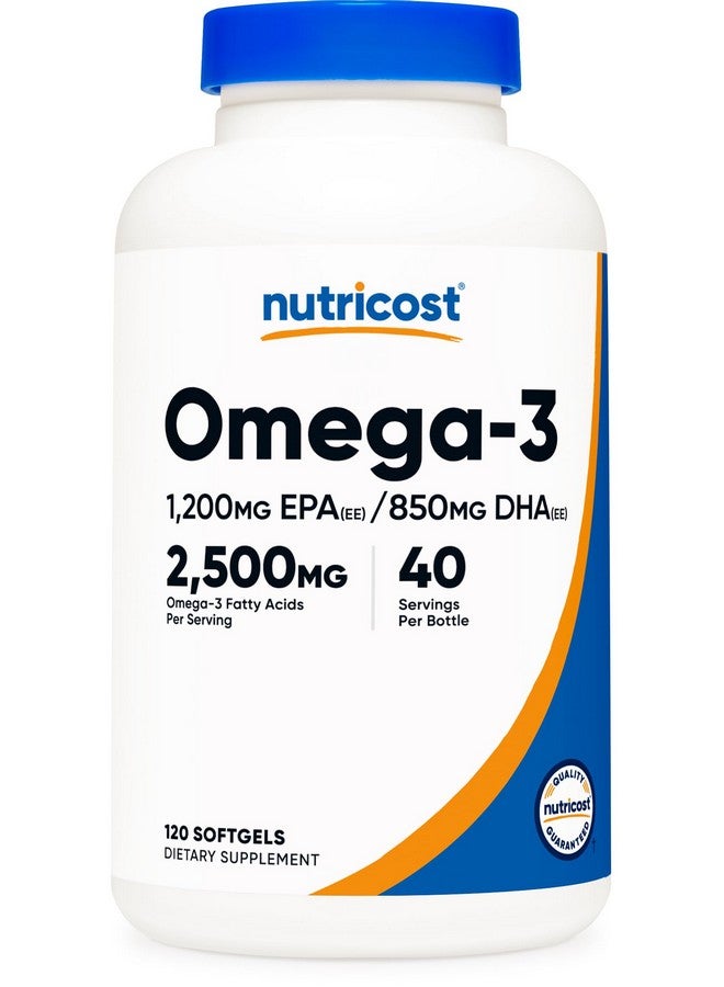 Nutricost زيت السمك أوميغا 3 من نوتريكوست - 2500 ملغ، 120 كبسولة لينة (40 حصة) - زيت السمك، من صيد بري! 1200 ملغ EPA 850 ملغ DHA - خالي من الكائنات المعدلة وراثيًا، خالي من الغلوتين - Image 1