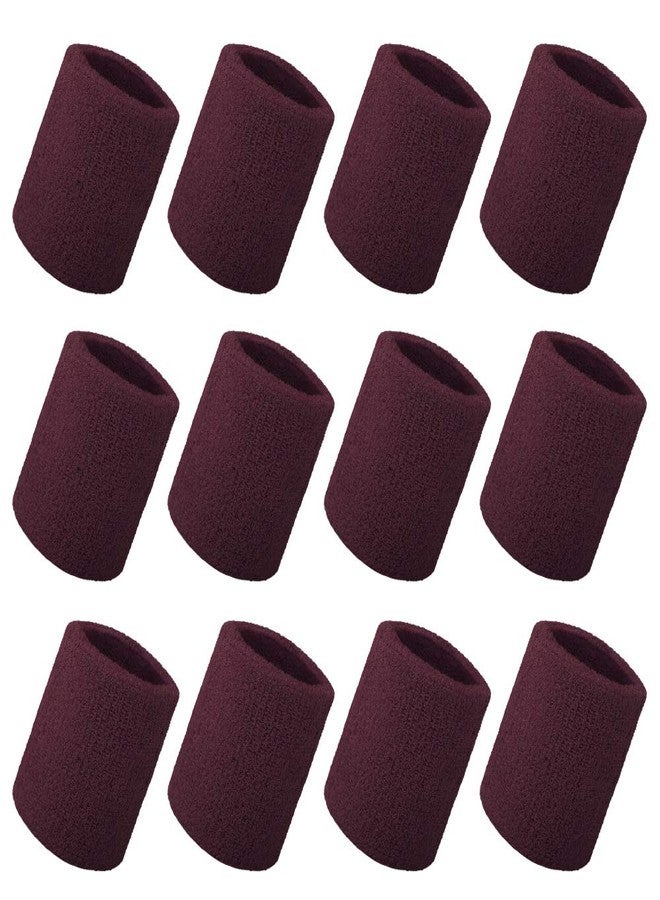 GOGO 12 Pieces Thick Wrist Sweatbands Wristband Solid Color Maroon - Image 1