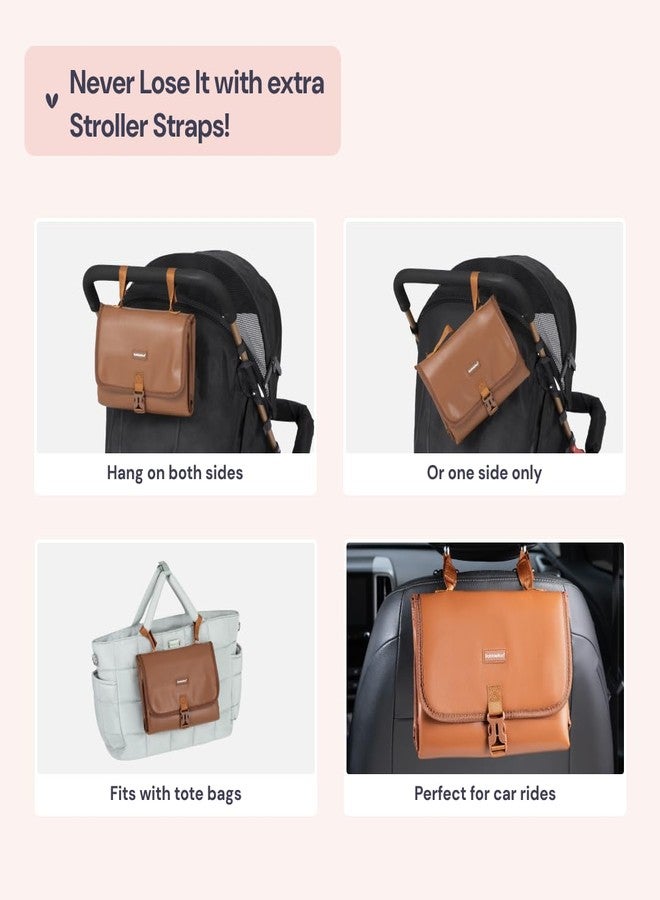 بابل رو وسادة تغيير حفاضات الأطفال من BabbleRoo - وسادة تغيير حفاضات مريحة محمولة، صغيرة الحجم، تناسب أي حقيبة حفاضات - خفيفة الوزن وناعمة بتصميمات لطيفة، وجيوب مريحة، ودعم إضافي للرأس - بني - Image 5