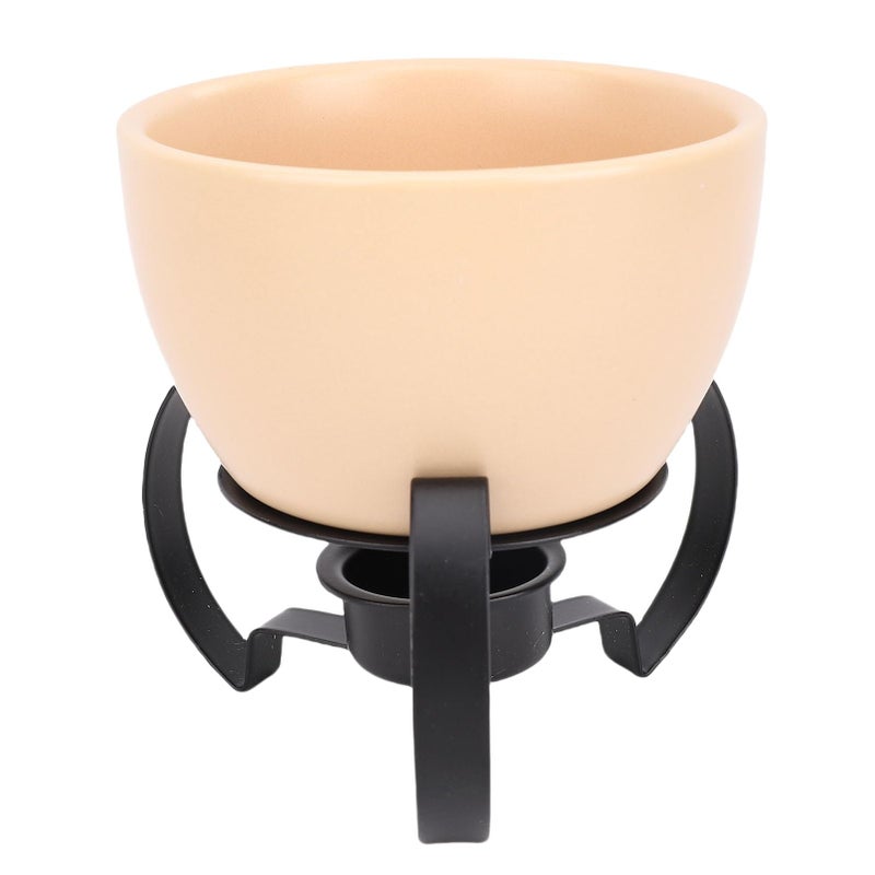 Beige Ceramic Cheese Fondue Pot Hand Painted Melting Pot Detachable Metal Stand - Image 3