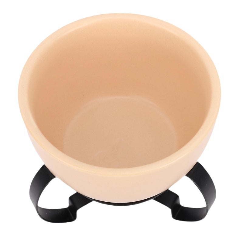 Beige Ceramic Cheese Fondue Pot Hand Painted Melting Pot Detachable Metal Stand - Image 5