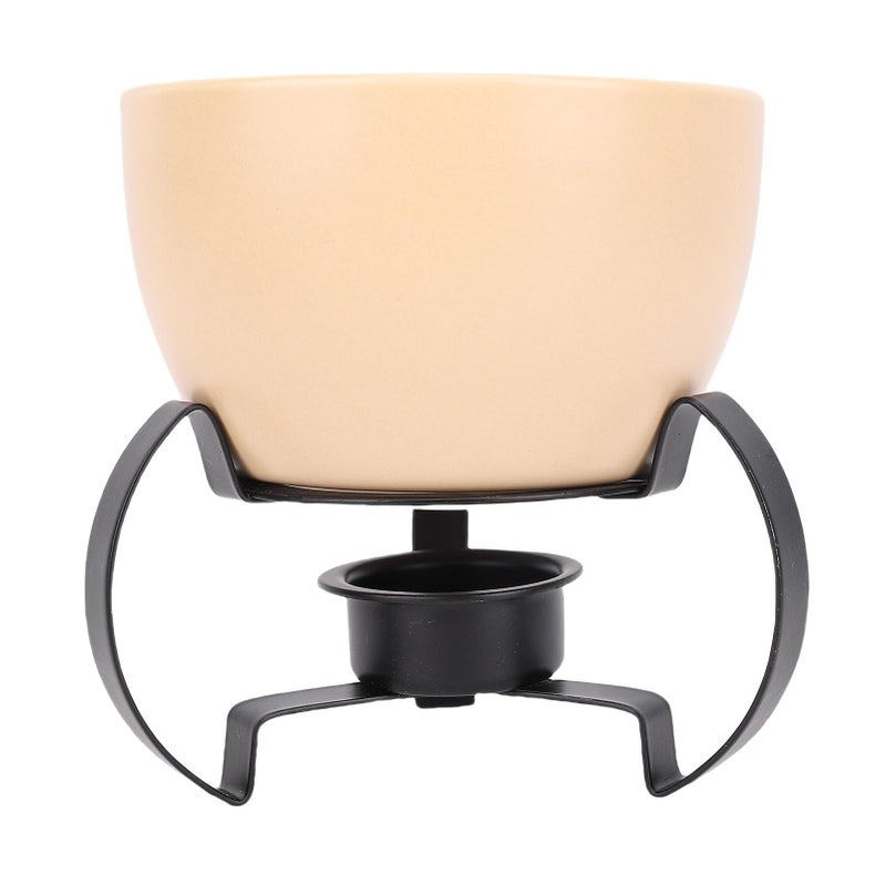 Beige Ceramic Cheese Fondue Pot Hand Painted Melting Pot Detachable Metal Stand - Image 2