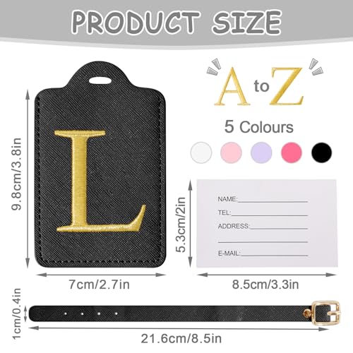 Iqimott Personalized Initial Luggage Tags for Suitcases, Cute PU Leather Embroidered Letter Travel Luggage Tags, Suitcase Identifier Name Baggage Tag, Bag Tags for Men Women Kids Luggage Handbags(Black L) - Image 2