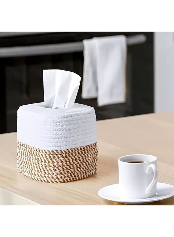 Cotton Hand Woven Decorative Tissue Box Cover Square Shape for Home Tabletop Storage - Image 2