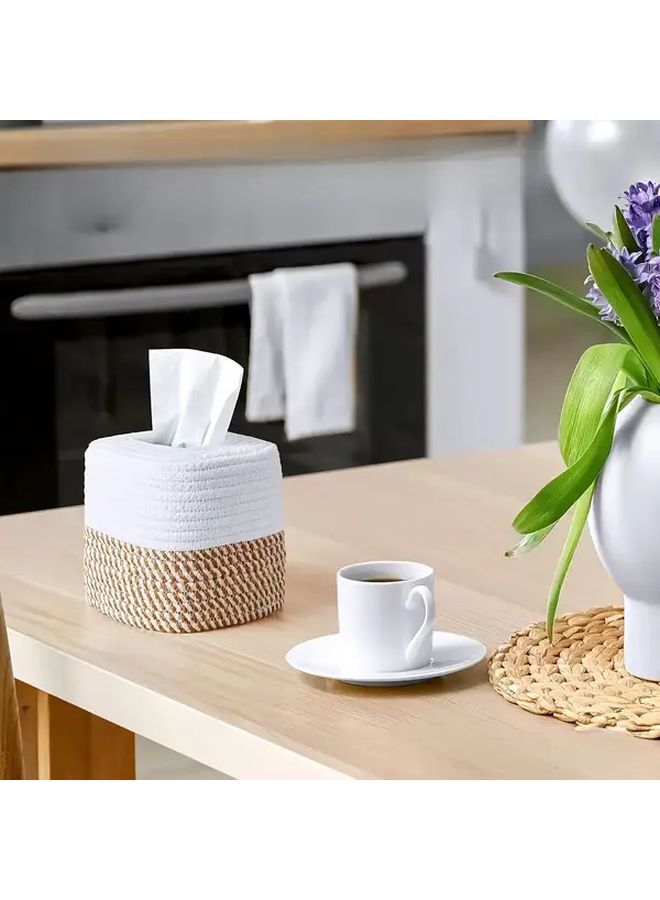 Cotton Hand Woven Decorative Tissue Box Cover Square Shape for Home Tabletop Storage - Image 1