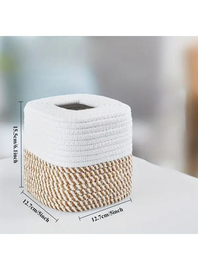 Cotton Hand Woven Decorative Tissue Box Cover Square Shape for Home Tabletop Storage - Image 4