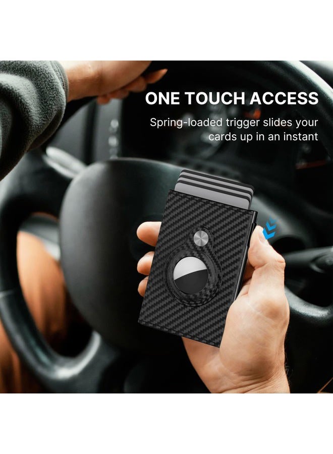 typecase Mens Smart Wallet Card Holder for AirTag: Leather, Compatible with Apple Air Tag, RFID Blocking, Slim, Carbon Fiber, Minimalist - 9-14 Card Capacity | ID Window | Cash Slot (Black) - Image 4