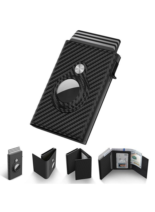 typecase Mens Smart Wallet Card Holder for AirTag: Leather, Compatible with Apple Air Tag, RFID Blocking, Slim, Carbon Fiber, Minimalist - 9-14 Card Capacity | ID Window | Cash Slot (Black) - Image 1