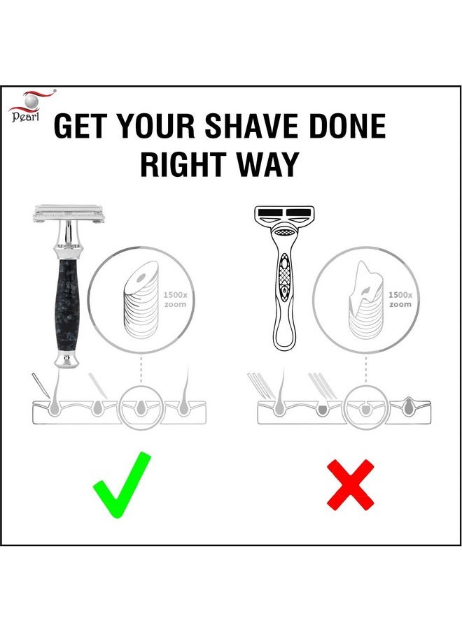 PEARL - Men Shaving Double Edge Safety Razor (Ss-95 Marble Black) | Proudly Made In India | Brass Metal Chrome Plating | Classic And Razor | Butterfly Safety Razor | 10 Platinum Coated - Image 1