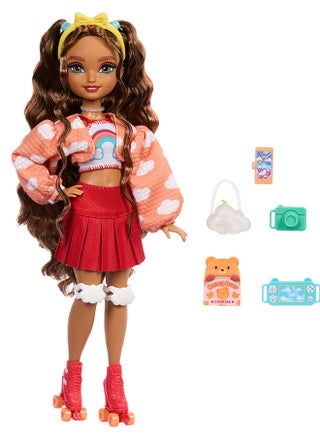 Dream Besties Doll and Accessories, Teresa Posable Roller Skating Fashion Doll with Brown Hair, 9Video Game Themed Pieces - view 2