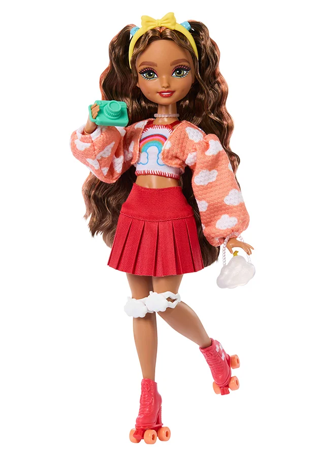 Barbie Dream Besties Doll and Accessories, Teresa Posable Roller Skating Fashion Doll with Brown Hair, 9Video Game Themed Pieces