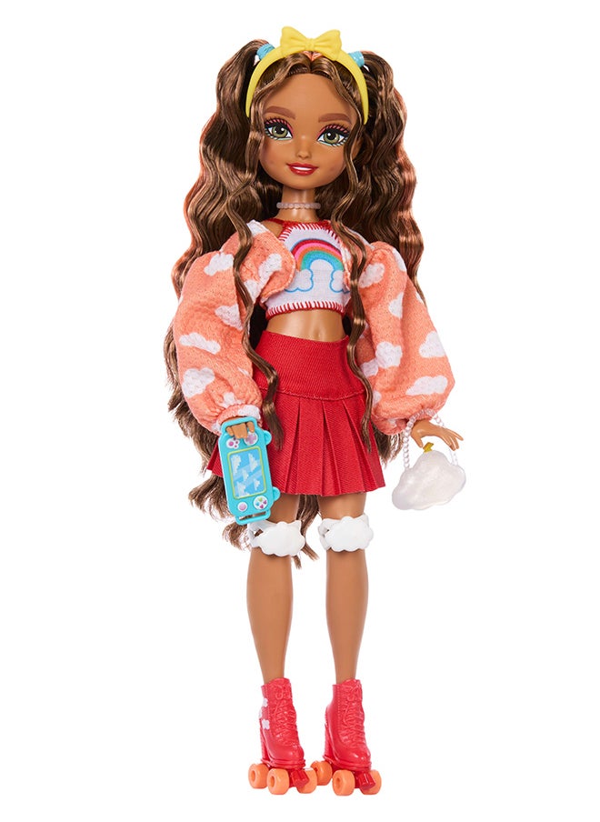 Barbie Dream Besties Doll and Accessories, Teresa Posable Roller Skating Fashion Doll with Brown Hair, 9Video Game Themed Pieces  - Image 4