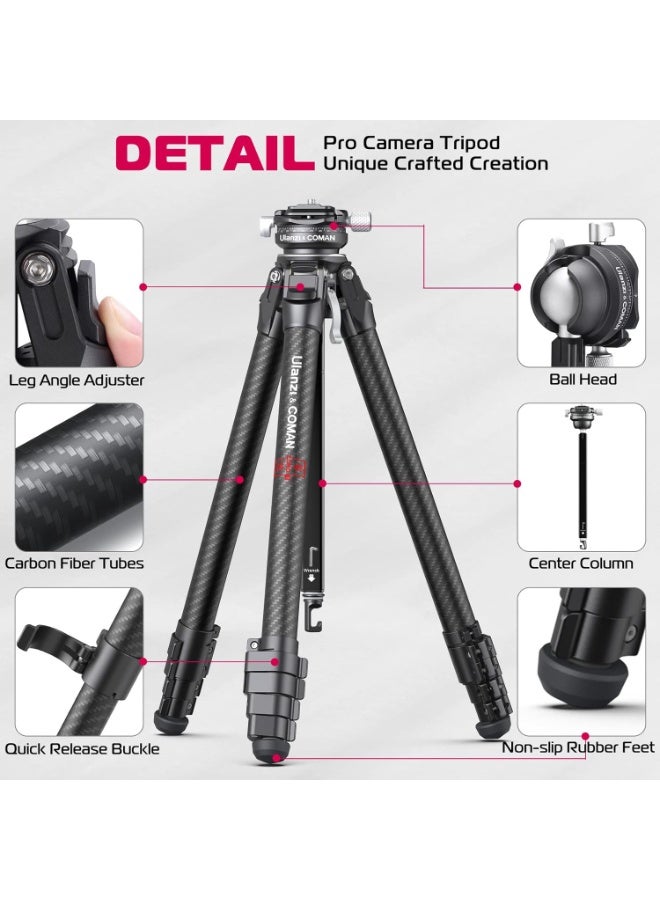 ULANZI Zero Y Travel Tripod, Camera Tripod Carbon with 360° Panorama Ball Head and Arca Quick Rlease, Photograhy Tripod with Detachable Center Column, 18kg Load Capacity for All DSRL Cameras - Image 2