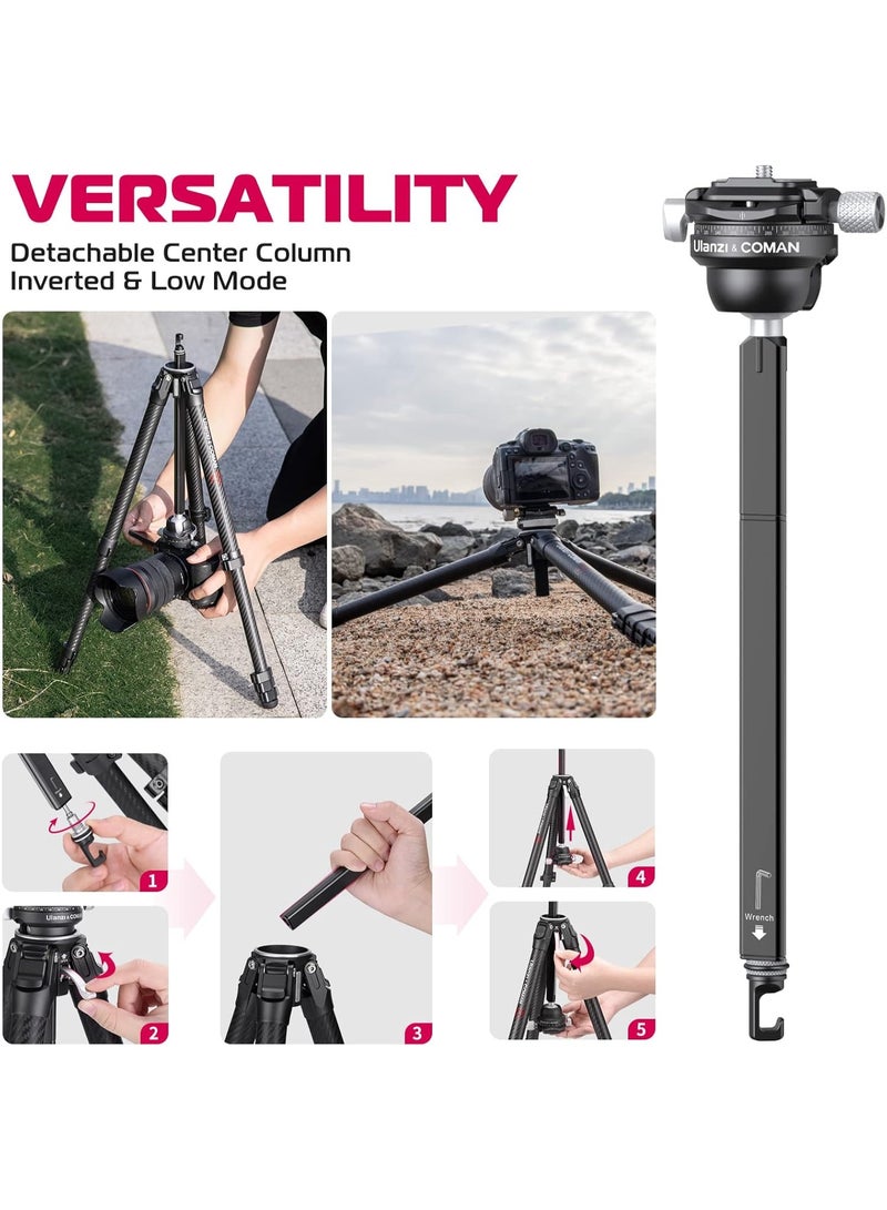 ULANZI Zero Y Travel Tripod, Camera Tripod Carbon with 360° Panorama Ball Head and Arca Quick Rlease, Photograhy Tripod with Detachable Center Column, 18kg Load Capacity for All DSRL Cameras - Image 5